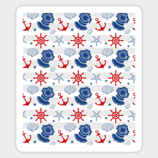 Nautical Wheel Anchor Pattern Red Blue Grey Sticker